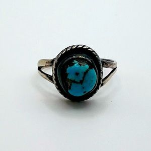 Old Pawn Round Turquoise Sterling Silver 925 Ring, Size 5